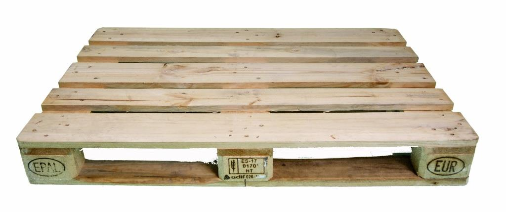 Palet europeo homologado de madera con los sellos EUR y EPAL, recuperado por ECO4US